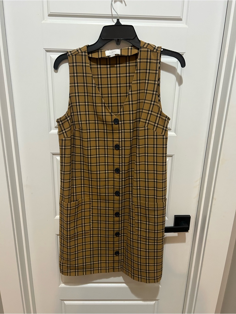 LOFT Plaid Button-Front Sleeveless Dress